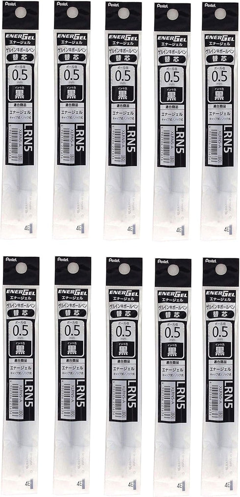Pentel Refill Ink for EnerGel Liquid Gel Pen, 0.5mm Black Ink, Value Set of 10 Refills