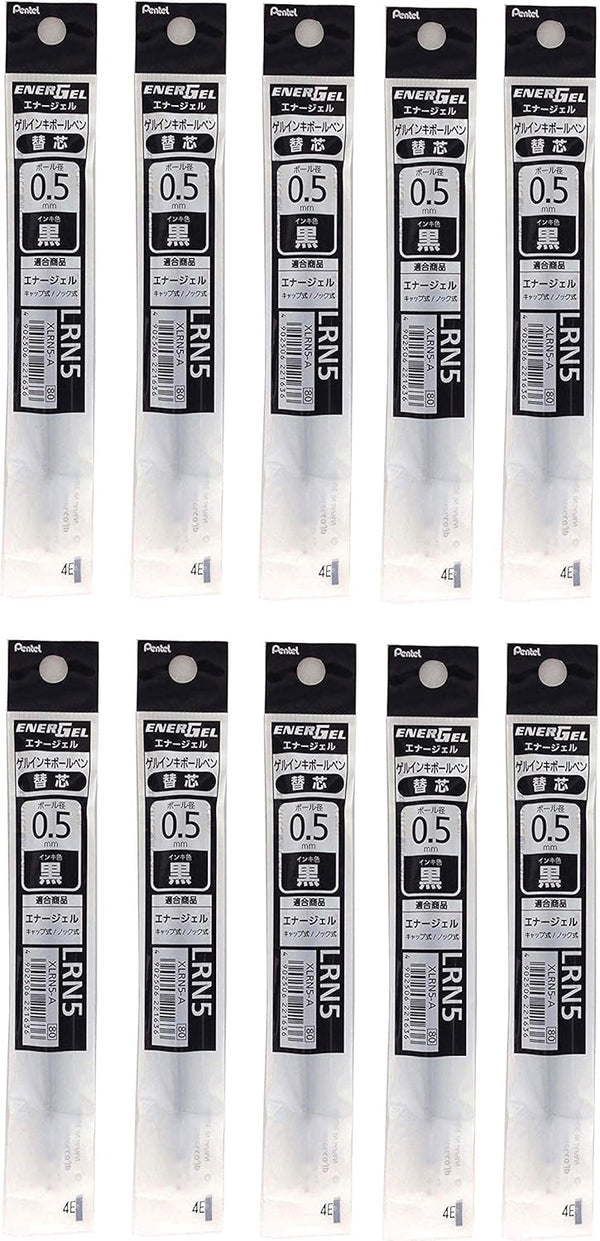 Pentel Refill Ink for EnerGel Liquid Gel Pen, 0.5mm Black Ink, Value Set of 10 Refills