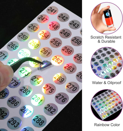 1-300 Number Stickers, 10 Sheets Self Adhesive Label Stickers Waterproof Round Stickers Reflective Laser Number Stickers Consecutively Numbered Labels for Storage/Organizing by Molain
