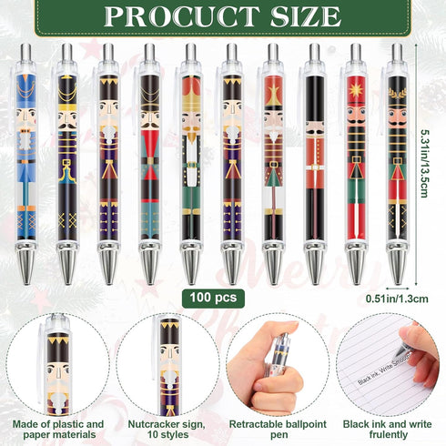 Jetec 100 Set Christmas Nutcracker Gifts, King and Soldier Nutcracker Ballpoint Pen with Have a Nutty Christmas Card
