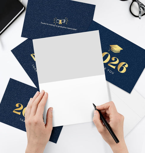 Nihuecne 50 Pack 4" 6" Commencement x Graduation Thank You Cards with Self-adhesive Envelopes and Gold Foil for College