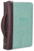 Light Blue and Brown Faux Leather Fashion Bible Cover | Blessed is She Who Has Believed Luke 1:45 | Large Book Cover