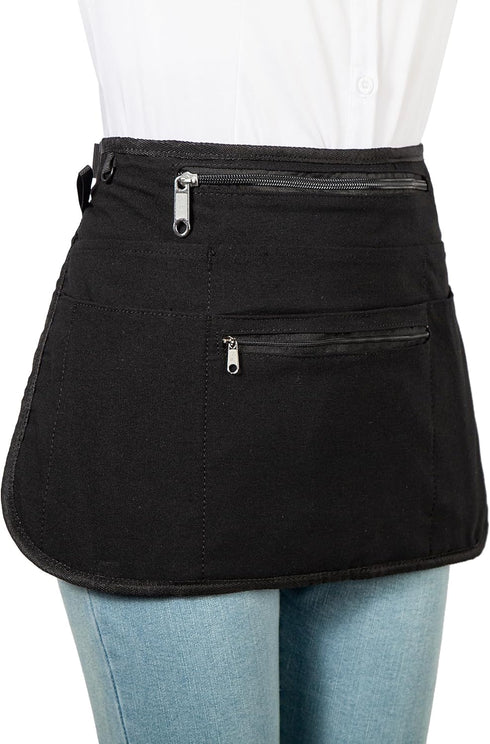 Bafelia 9 2 Server Apron with Pockets,Black Waitress Apron Buckle Closure & Zippered Money Pouch