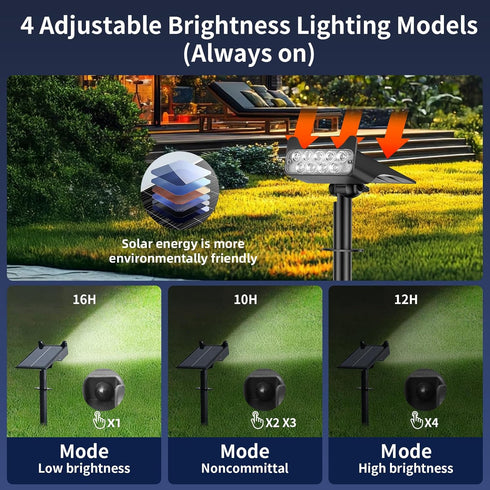4 HOFLYW Solar Spotlights Outdoor Waterproof Landscape Path Lights Solar Dusk to Dawn Outdoor Lighting Brightness Modes