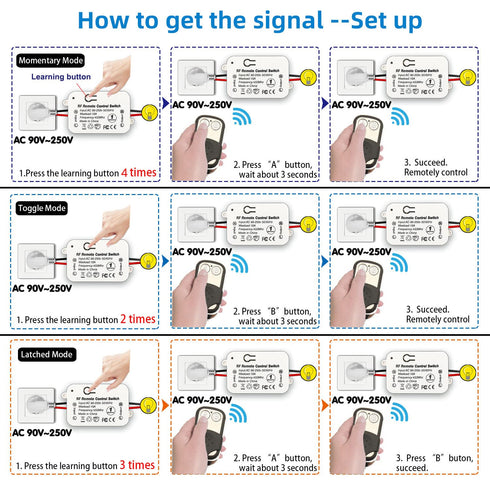 DieseRC AC 110V 120V 220V 240V Wireless Remote Control Light Switch with 2 Transmitters