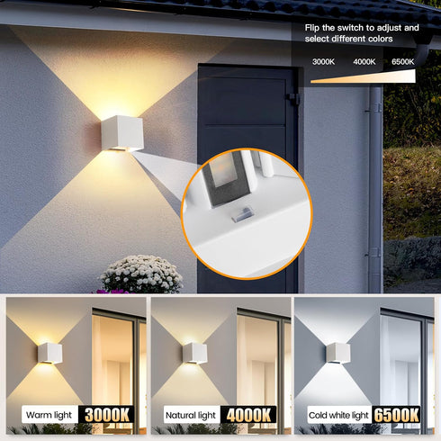 FUPE IP65 3 3000K/4000K/6000K 15W Up and Down Lights Outdoor Wall Lights Porch Lights, Square Aluminum Exterior