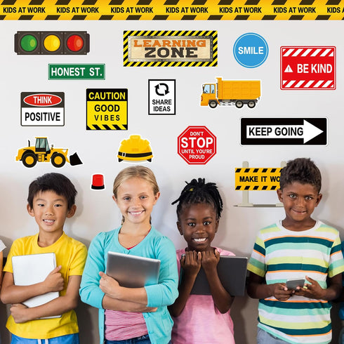 Whaline Construction Bulletin Board Set with Glue Points Positive Saying Learning Zone Cutouts for Educational Wall
