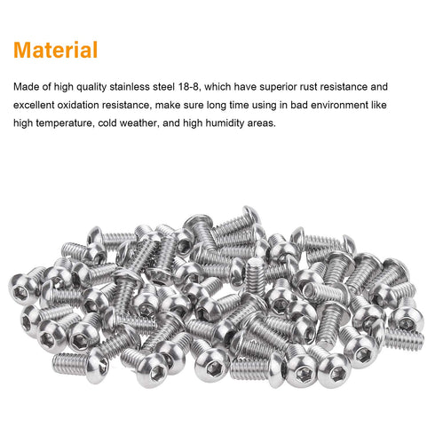 60 Pieces 1/4-20 x 1/2" Hex Button Head Socket Cap Bolts, Stainless Steel 18-8 (304), Full Thread