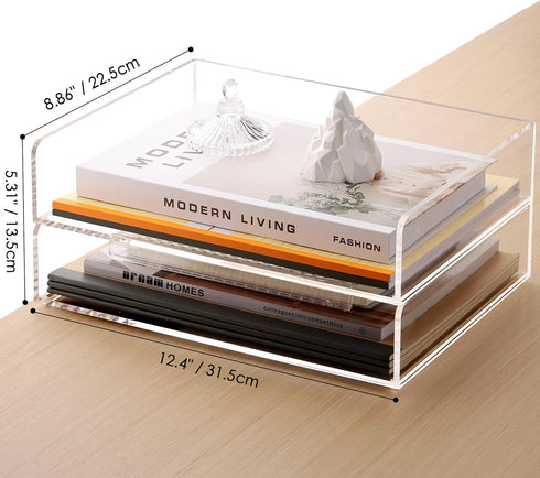 SANRUI 2 Pack Acrylic Paper Tray Organizer for Desk, Stackable File Organizer for Letters, Documents, and Magazines