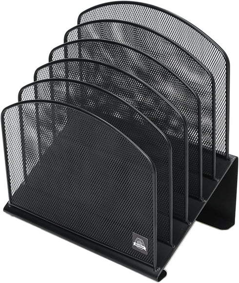 Inclined Desk File Organizer, 5-Section Vertical File Folder Holder Stand, Metal Rack for Office Desktop Organization