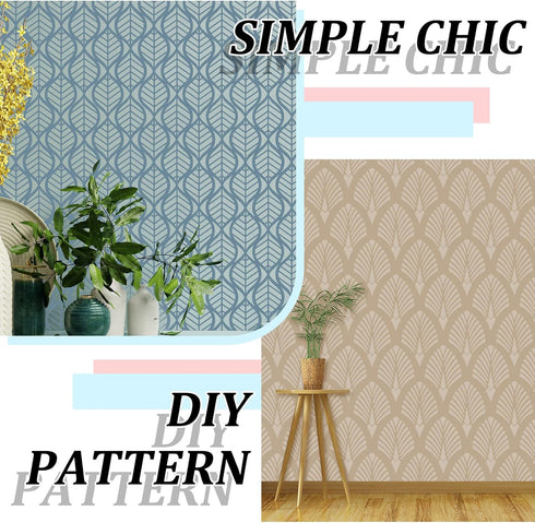 Outus 8 Pieces Wall Stencils, 12 x 12 Inch Reusable Geometric Modern Herringbone Pattern for Painting Decor