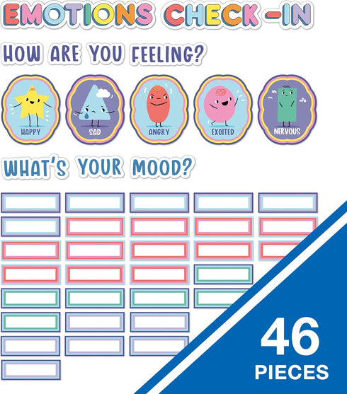 Carson Dellosa Pre-Punched We Stick Together 46-Piece Emotions Check-in Bulletin Board Set, Calming Corner Accents, Feelings Chart, Mood Board and More, Calm Down Corner, SEL Classroom Décor by Carson Dellosa Education