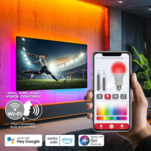 50ft 270 Monster Smart RGB+IC LED Strip Lights Sound Reactive Strip Lights for Bedroom, App & Voice Control, RGB Light