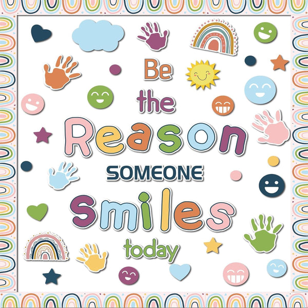 Boho Welcome Back to School Classroom Bulletin Board Set - Be The Reason Someone Smile Today Decor for Elementary,