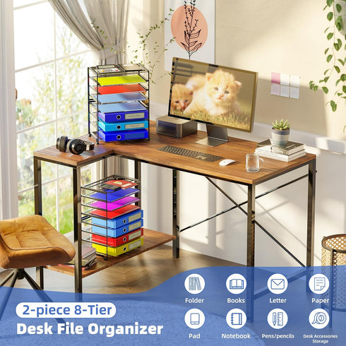 Simple Trending 2 Pack 8-Tier Letter Tray Paper - Mesh Desk File Organizer for Office School Desktop, Black