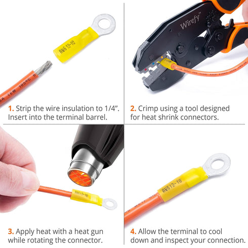 Wirefy Heat Shrink Wire Connectors Kit - Resistant Electrical Connectors - Automotive Butt Connectors - Insulated Ring,