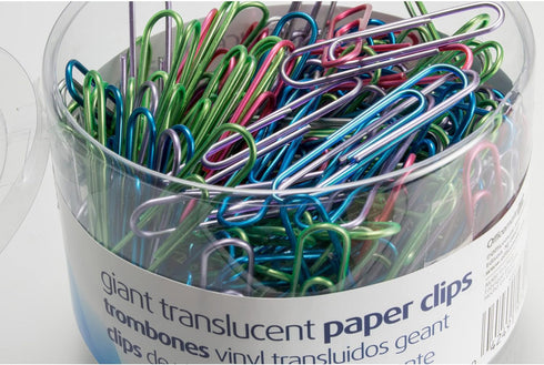 OIC 97212 Translucent Vinyl Paper Clip, Giant, Blue,Red,Green,Silver,Purple, 200 per Pack