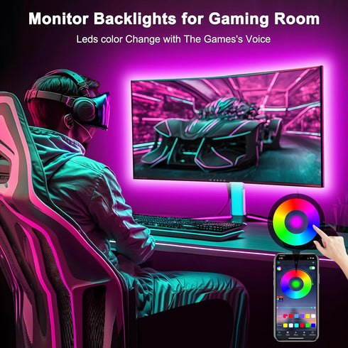 Daymeet RGB LED TV Lights, 16.4ft Backlight Strip for 65-85 inch TV, Music Sync USB Bluetooth APP Remote Control