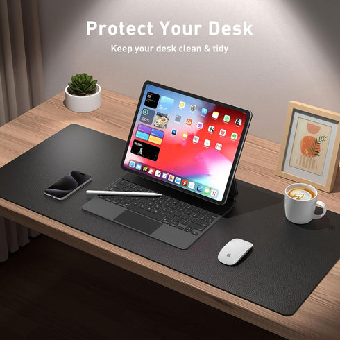 Leather Desk Pad Protector, Non-Slip PU Leather Desk Blotter, Waterproof Writing Pad, 23.6" x 13.7" (Black)