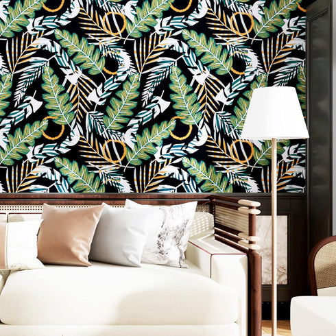 Tropical Green Leaves Wallpaper, Peel and Stick Self Adhesive for Cabinets, Waterproof 17.5" x78.7" Decor