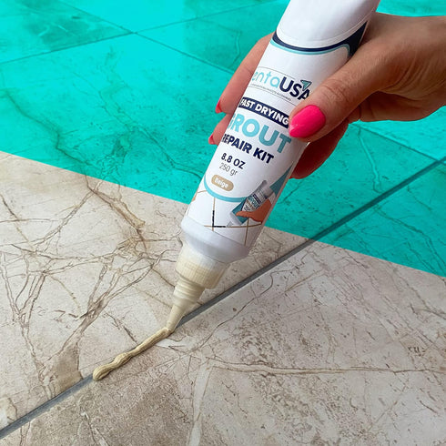 PentaUSA Tile Grout Repair Kit, Beige Grout Filler, Fast Drying Formula with Grout Float (8.8oz / 250gr)