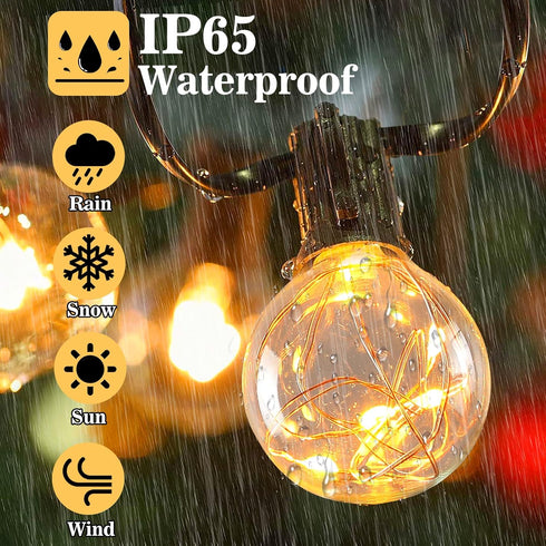 Talltreepho G40 38.5Ft 30 Bulbs+3 IP65 LED Outdoor String Lights, Spare Waterproof, Non-connectable, Patio Bistro Porch