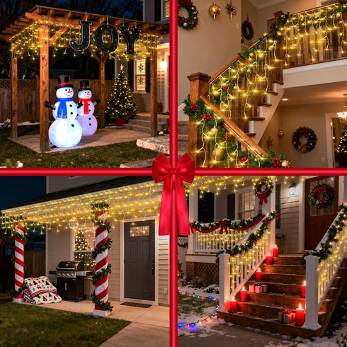 670 66ft 148 12 Dimmable LED Christmas Lights Outdoor, Warm White String Lights Indoor with Drops Modes, Curtain Window
