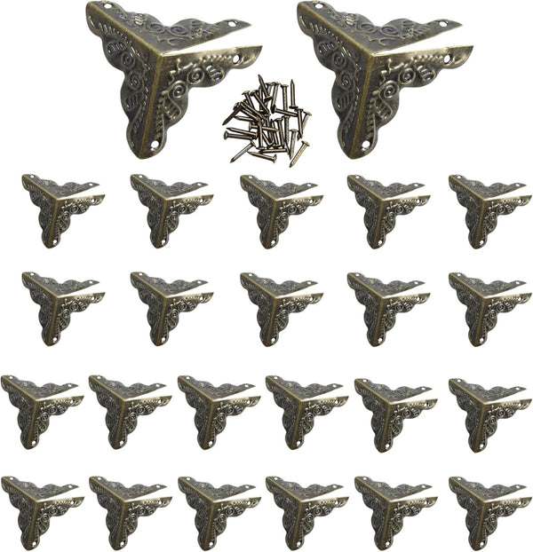 Runseaway 24Pcs 1"x1" Antique Bronze Furniture Corner Protectors, Vintage Triangle Corner Guard Metal