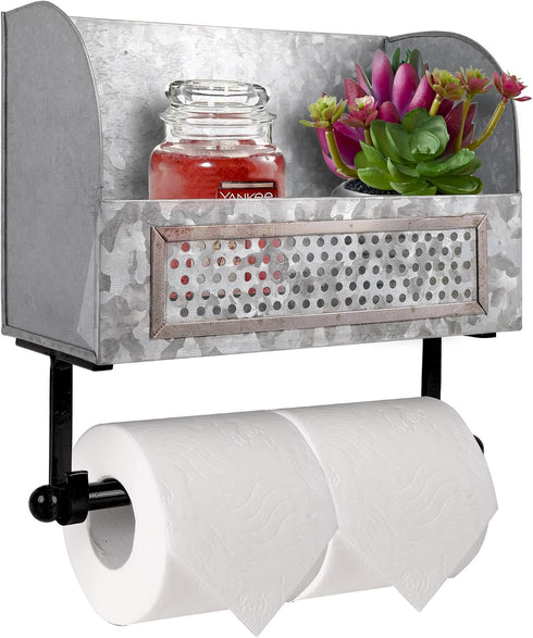 Autumn Alley Farmhouse Galvanized Toilet Paper Holder with Shelf Durable Wall Mount