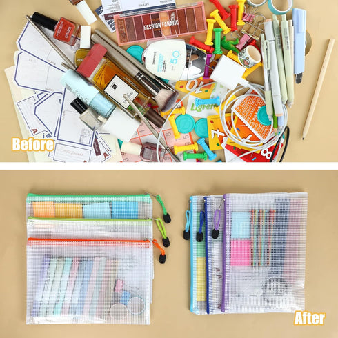 EOOUT 36pcs Pencil Pouch, Large 6x9 Inches Mesh Zipper Bags, 12 Colors for Organizing Office Supplies
