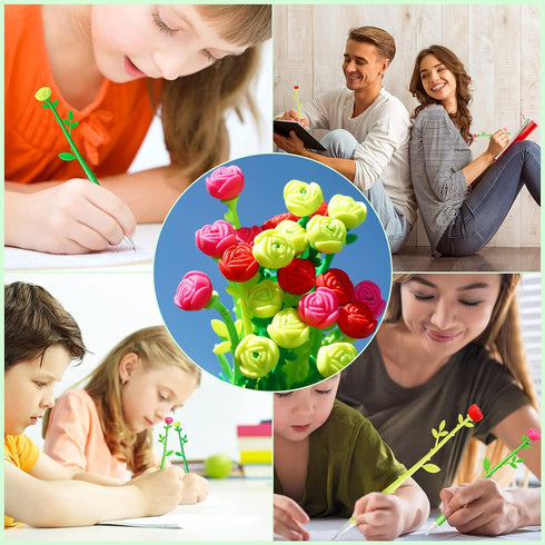 Flower Pens, Rose Shaped Ballpoint Pen, Liquid Black 0.5mm Gel Ink for Kids, Women, Home Office Supplies