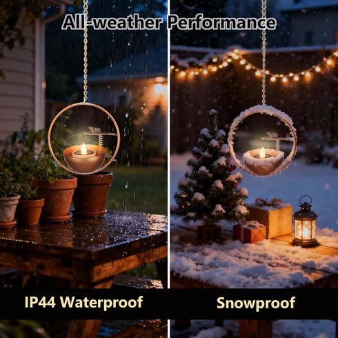 4-Pack) Solar Hanging Lanterns, Dragonfly Style Outdoor Chandelier, Waterproof Auto On/Off Solar Tea Lights for Garden
