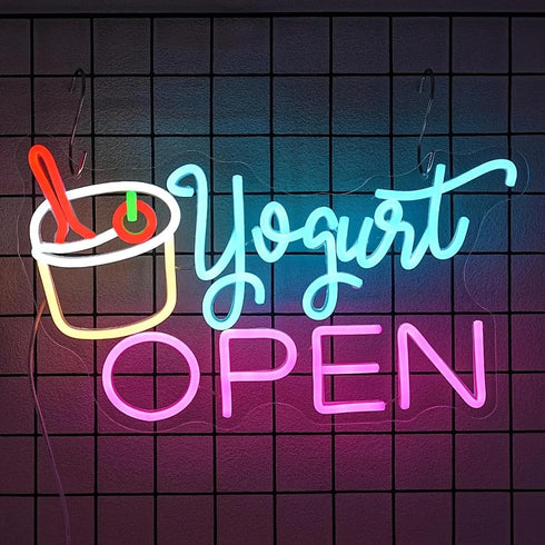 Frozen Counter 16.5 9.8 Yogurt OPEN Neon Sign LED Storefront Sign for Yogurt Bar, Dessert Shop, Ice Cream Cafe