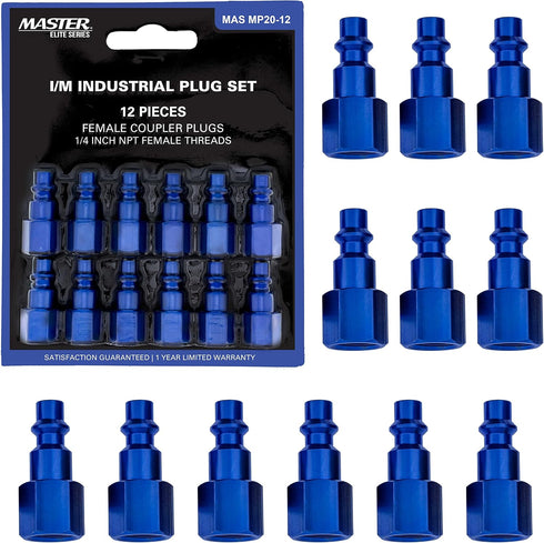 Master Elite Series 12 Piece Industrial I/M Type Plug Fittings Set with 1/4" NPT Female Threads for Pneumatic Tools