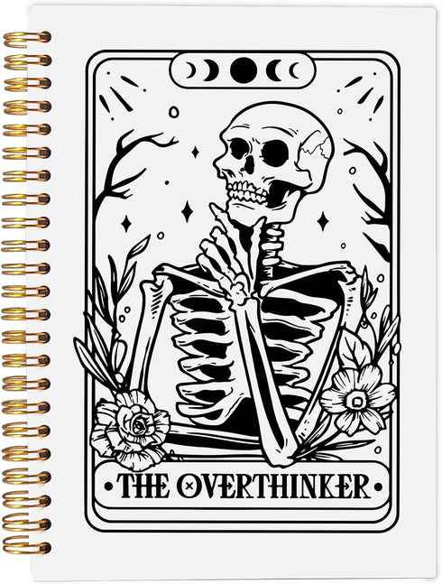 Overthinker Tarot Card Journal, Gothic Skull Notebook, Witchy Spiral Notebook 5.5x8.3, Goth Office Supplies