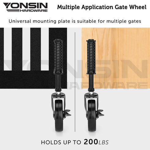 4" Heavy Duty Spring Loaded Gate Caster Wheel with Side Brake, Drag Gate Wheels with 360° Swivel, 330 Lbs Capacity,