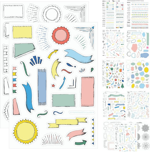 Ultimate Design Elements Planner Stickers Set - Value Pack of 24 Sheets, Clear Stickers, Banners, Arrows for Journals