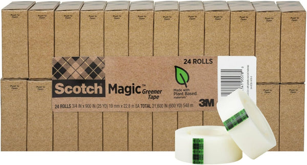 Scotch Magic Greener Tape, Invisible Tape for Fixing Paper and Office Supplies, 0.75 in x 900 in, 24 Rolls