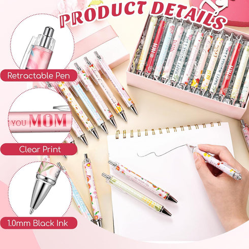 Skyygemm 100 1 mm Pcs Mothers Day Gifts Bulk Happy Mother's Day Ballpoint Pens Retractable Best Mom Ever Black Ink