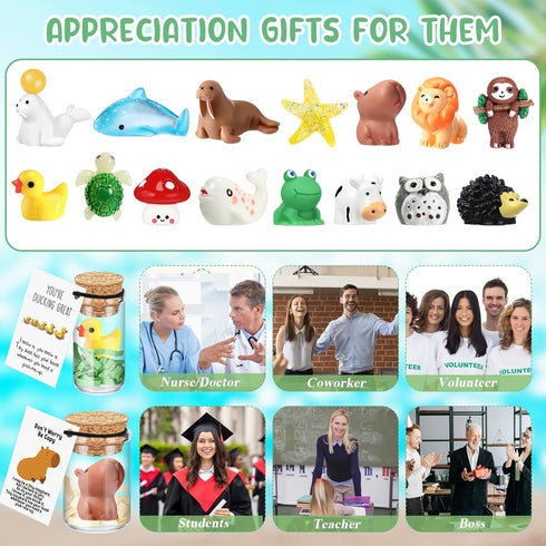 60 Set Fumete Employee Appreciation Gifts Bulk for Teacher Nurse Animal Pun Note Card Funny Resin Desk Pet Small Thank