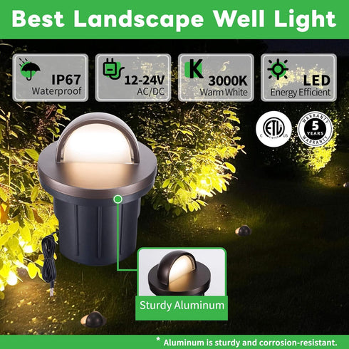 3000K 6W 420LM 12V IP67 Landscape Well Lights, LED Low Voltage Ground Lights, Waterproof Aluminum Oil-Rubbed Bronze