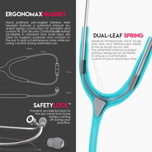 MDF Instruments Acoustica Lightweight Stethoscope, Adult, Dual Head, Pastel Blue Tube, Silver Chestpiece-Headset