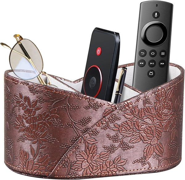TV Remote Control Holder, PU Leather Caddy with 3 Compartments for DVD, Blu-Ray, Media Player, and Accessories