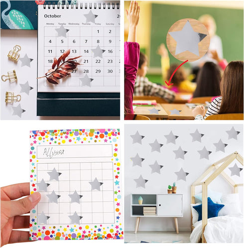 Silver Star Stickers, Metallic Foil Stars Labels, 2" Inch, 500pcs for Classroom and Office