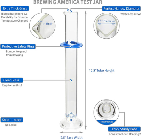 Hydrometer Alcohol Meter Test Kit, 0-200 Proof Pro Series, American-Made with Glass Jar