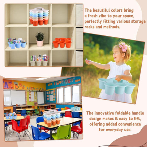 6 Pack 1293.5 Inches 6 Classroom Caddy Organizer with Handle Morandi Plastic Table Caddy Drink Cup Caddies Holder