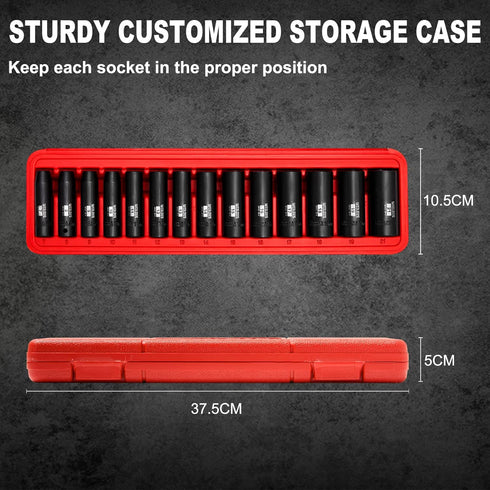 14 3/8-Inch Set, 7mm 21mm, 6-Point, 14 3/8" WIILDIS Pieces Drive Deep Impact Socket to CR-V, Metric, Pieces Dr. Socket