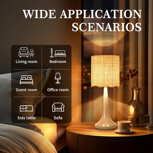Ziqqeelam Counter, Light Blue Rattan Small Table Lamp for Bedroom, Light Blue Wicker Lamps for Bedside Nightstand