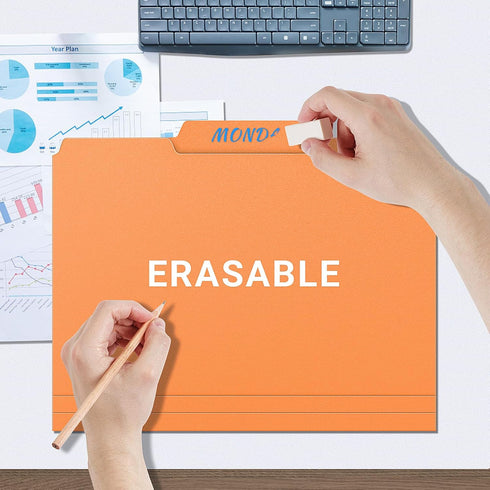Plastic Manila File Folders 24 Pack, Heavy Duty Letter Size 1/3 Cut Erasable Tabs, 3 Tab Filing Folder for Office,