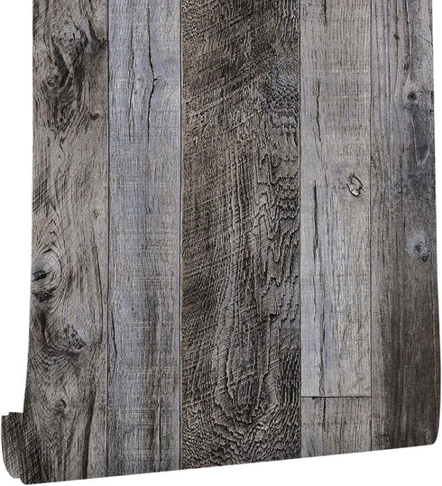 Yun-aeon Gray Wood Peel and Stick Wallpaper 17.3" X 236" Self-Adhesive for Bathroom and Furniture Renovation